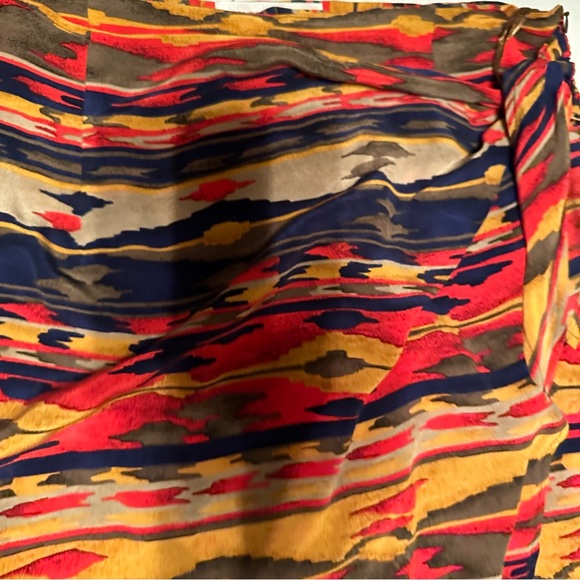 Jones New York Silk Vintage Red Yellow Southwestern Aztec Faux Wrap Maxi Shirt - Picture 9 of 15